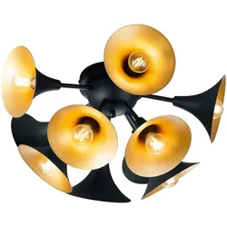 Deckenleuchte Wohnzimmerlampe Deckenleuchte schwarz gold Deckenlampe 10 Flammig E14, Metall, 10x E14 Fassung, DxH 50x26 cm Trio 603201032