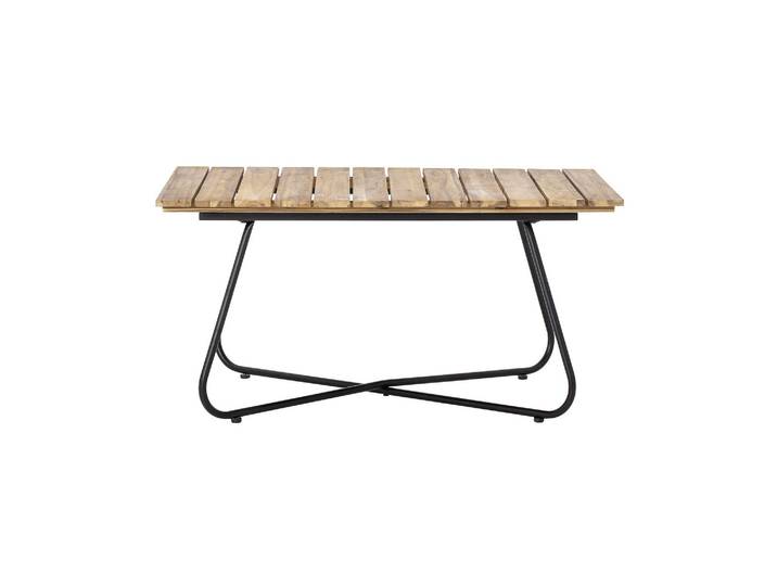 Table basse en bois d'acacia marron, pieds en métal noir, rectang