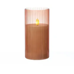 LED Kerze im Glas Windlicht Echtwachs Timer H: 15cm D: 7,5cm rosa