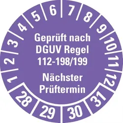Dreifke® Prüfplakette Geprüft nach DGUV 112-198/199 28-31, violett, Ø 30mm, 18 Stk.