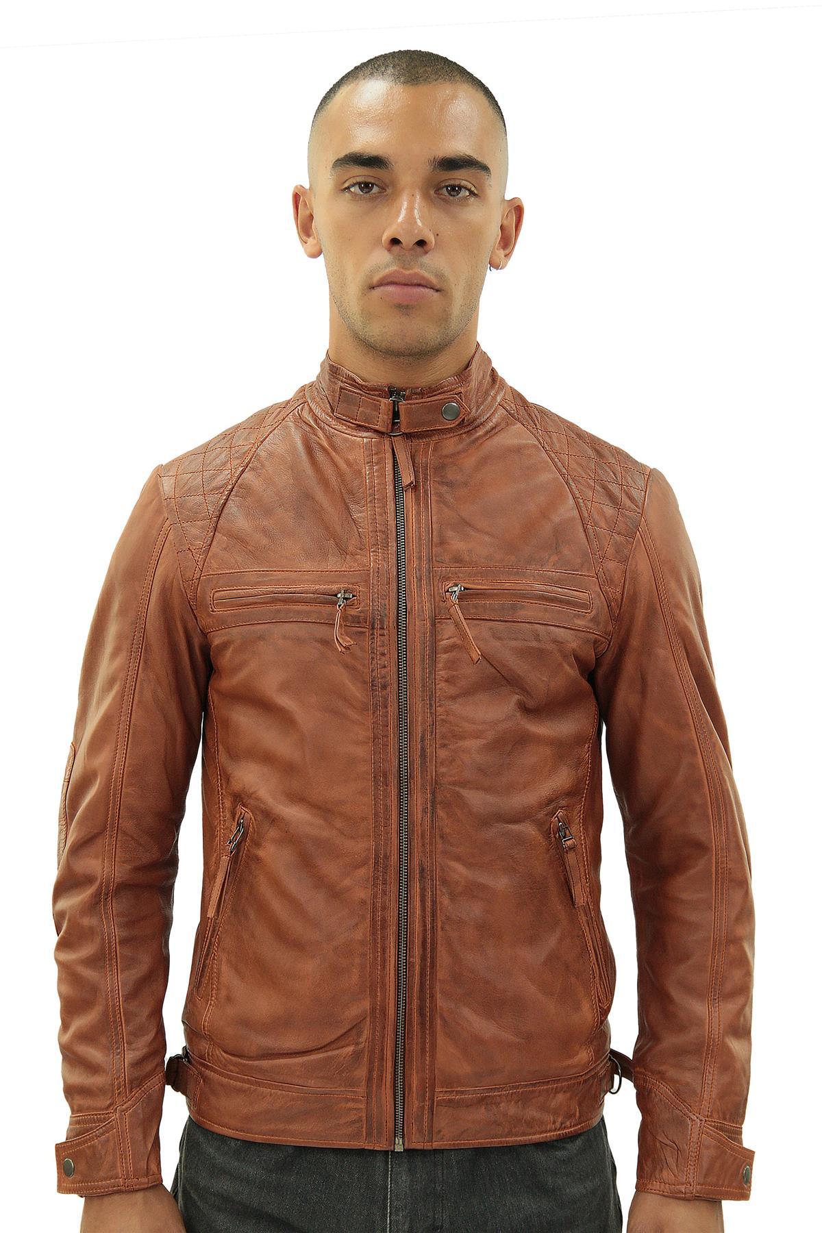 Klassische gesteppte Bikerjacke aus Leder für Herren-Silsden