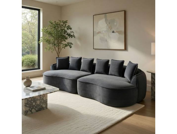 Canapé modulaire 4 places chenille mousse grandes dimensions assise profonde sans montage gris