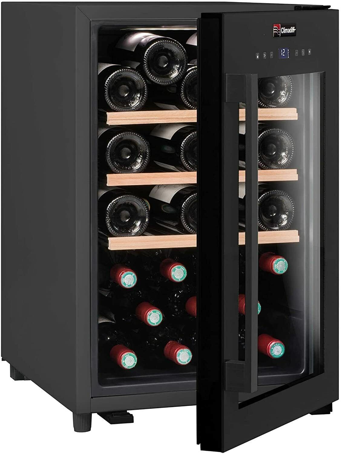 Climadiff CS31 Weinkühlschrank - Eleganter Getränkekühlschrank für 31 Flaschen Wein | Kompakter Weinlagerschrank mit Glastür, LED-Innenbeleuchtung