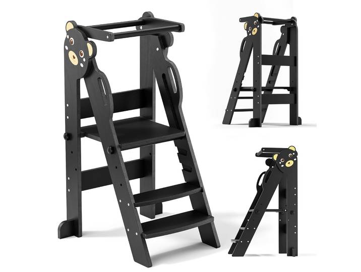 Tour d'apprentissage 3 en 1 pour enfants, tour d'observation pliable Montessori multifonctionnelle réglable avec planche Double face