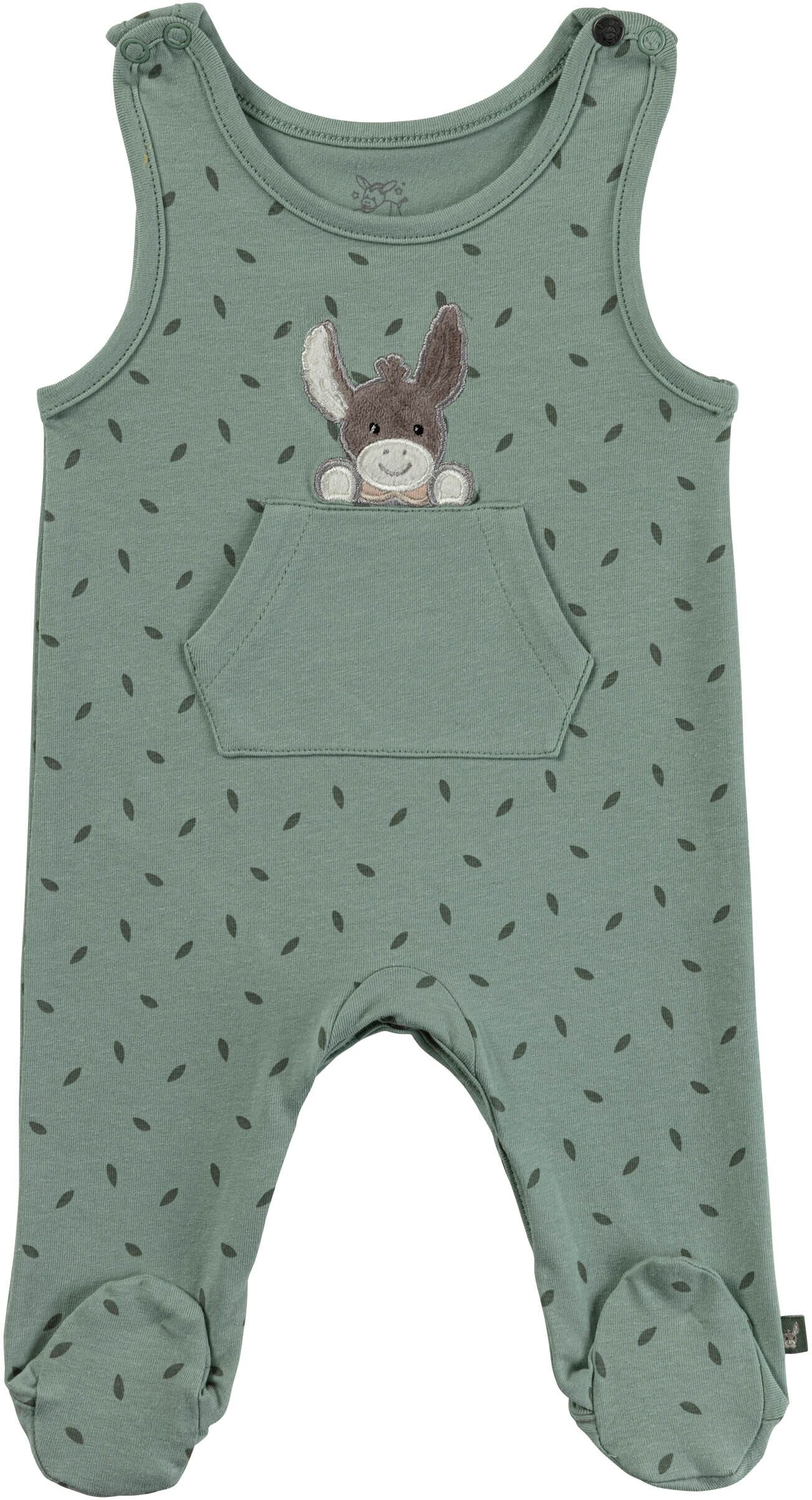 Shirt & Hose STERNTALER "Strampler-Set Jersey Blätter", Mädchen, Gr. 44, grün (steingrün), Obermaterial: 95% Baumwolle CO. 5% Elasthan EL., Overalls Shirt & Hose