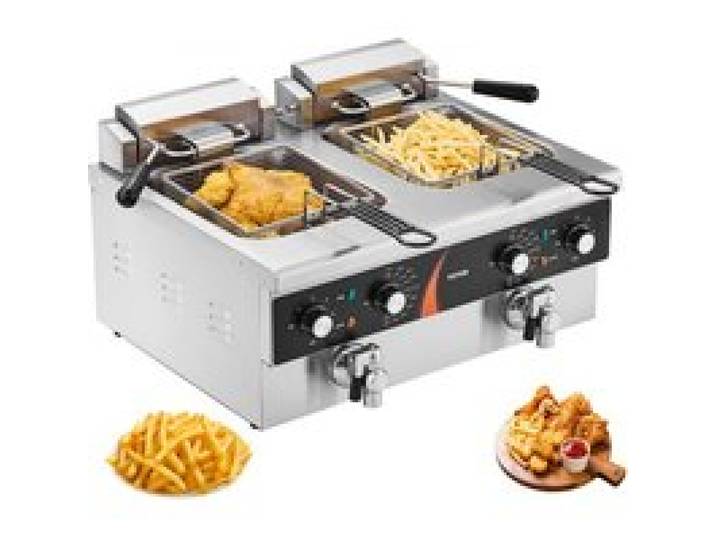 VEVOR Friteuse Électrique Commerciale, Friteuse à Huile de Comptoir 3000 W, 2 Cuves en Inox de 8,5 L, avec 2 Paniers à Frire, Température et Temps Réglable, pour Poulet Frit Snack-Bar Restaurant