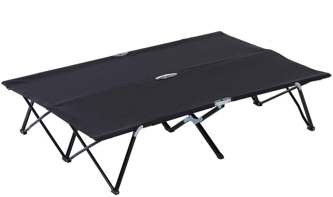 Dakota Fields Outsunny Double Camping Bed Foldable Cot Sunbed w/ Carry Bag Black Black 40cm H X 125cm W X 193cm L