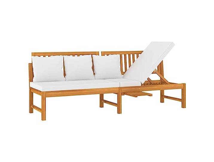 vidaXL Tagesbett mit Cremeweißen Kissen 200x60x75 cm Massivholz Akazie, Bettsofa, Gästebett, Bett, Schlafsofa, Schlafcouch, Bettgestell, Beistellbett