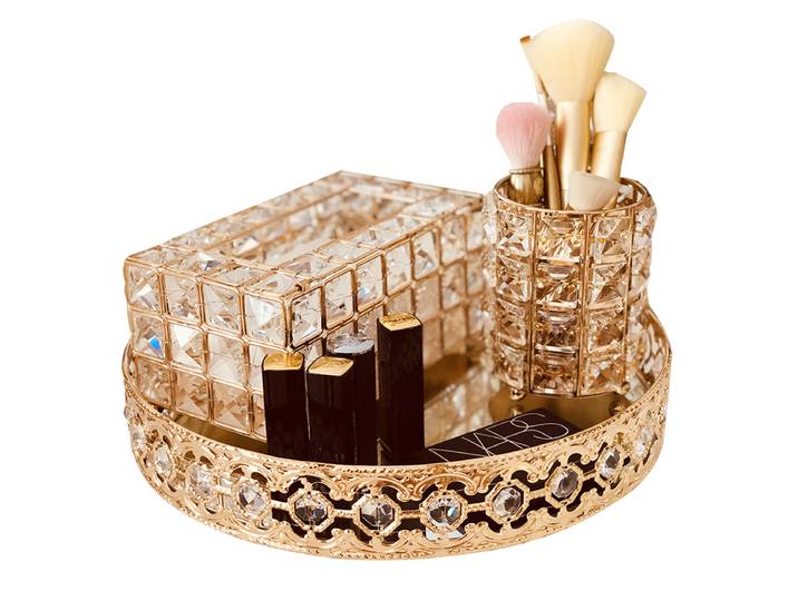Boîte de rangement cosmétique en verre de cristal, plateau miroir décoratif en métal, boîte à mouchoirs de décoration de bureau