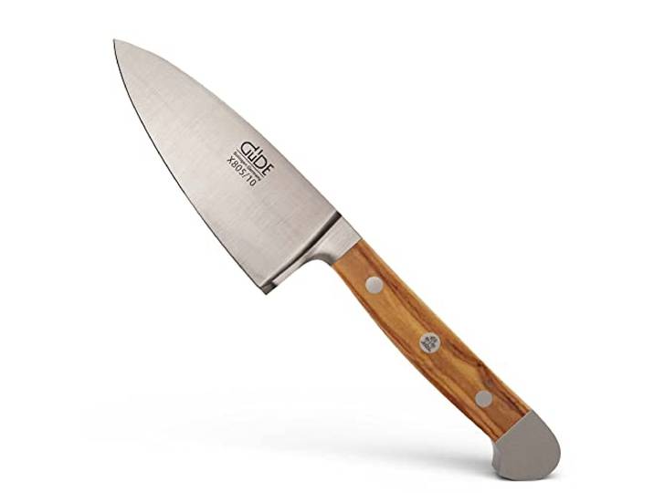 GÜDE Solingen - Hartkäsemesser Käsemesser geschmiedet, 10 cm, Olivenholz, ALPHA OLIVE, Doppelkropf, Handmade Germany