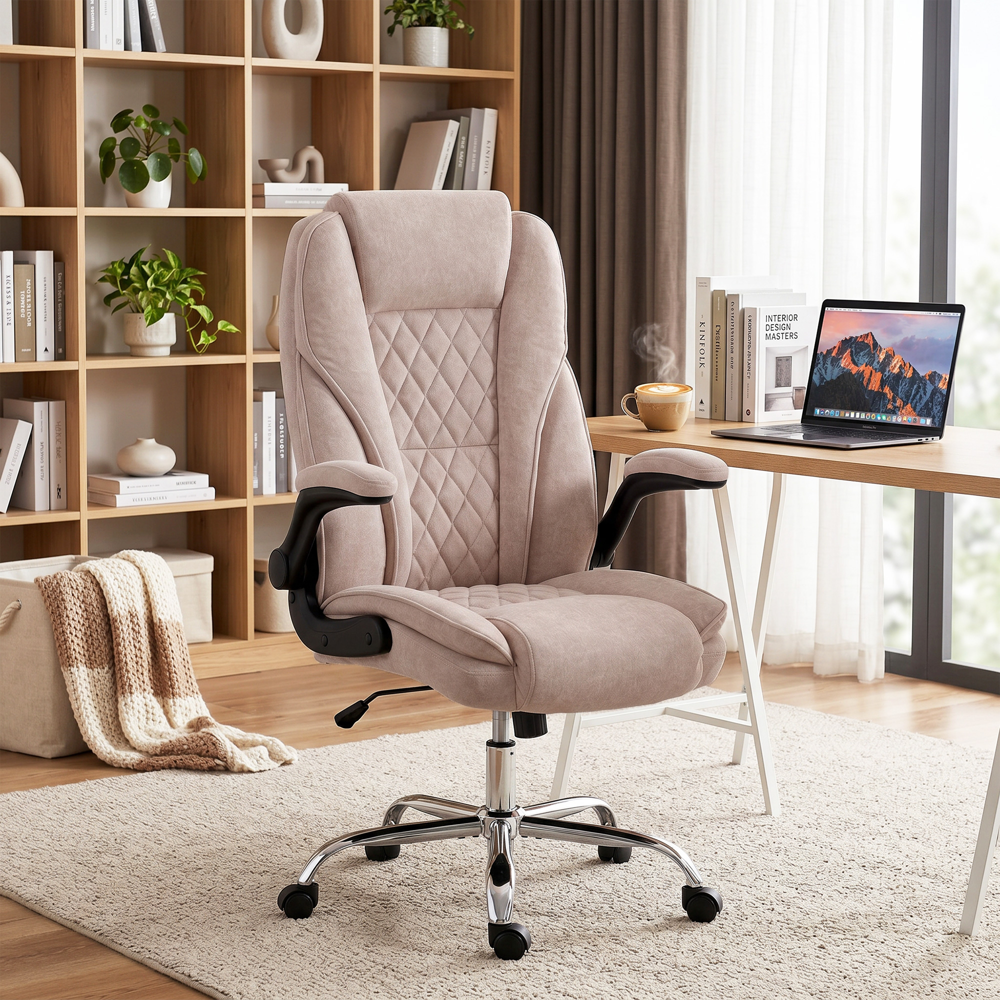 Homcom Poltrona da Ufficio, Sedia da Ufficio Ergonomica, Altezza Regolabile, Braccioli Ribaltabili, 70x70x114-122 cm, Rosa   Aosom Italy