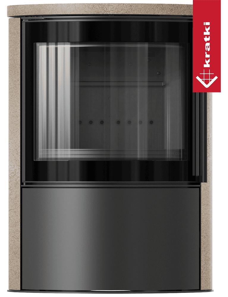 BJORN Ø 150 7 kW freistehender Stahlofen, dekorative GOLD SATIN-Speicherkeramik; Keramikabdeckung; schwarzes Thermotec; mit Verschlussmechanismus