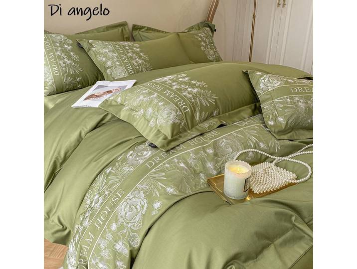 Parure de lit brodée en coton égyptien, linge de lit fantastique, drap plat, taie d'oreiller, reine et roi, cadeau de mariage de luxe, 600TC #/L