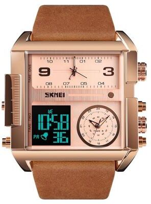 Inspired Deals Men Multifunctional Digital Watch With Leather Strap And Waterproof Square Dial brown