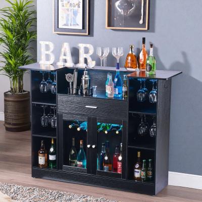 ZWYO HOSIMU "59"" Home Bar Unit, 4-Tier Wine Bar Cabinet with LED Lights, Glass Holder, Bottle Rack & Storage Drawer"