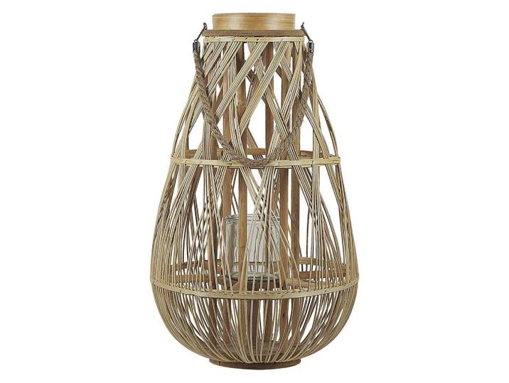 Beliani Laterne Heller Holzfarbton Tonga, Hellbraun, Oval, 34x56x34 cm, Dekoration, Laternen & Windlichter, Windlichter
