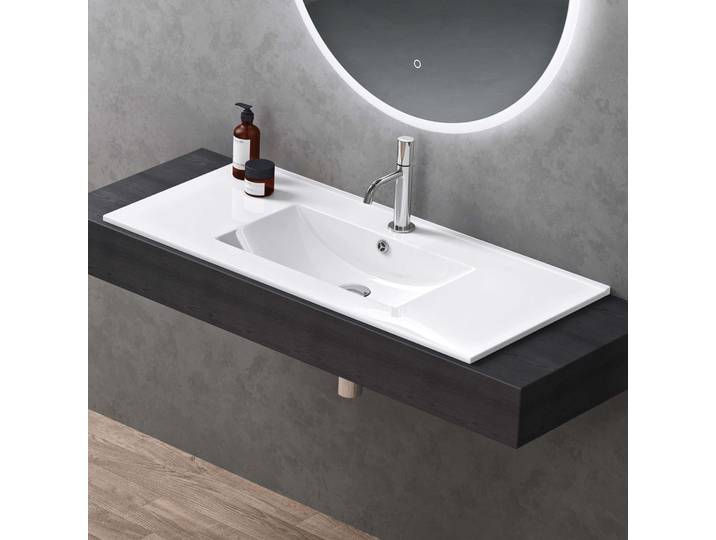 doporro Lavabo à Encastrer Blanc Vasque en Céramique Lave Mains Rectangulaire de Qualité pour Salle de Bain 101x47x18cm Brüssel912