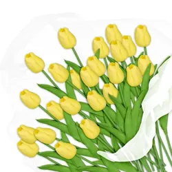 Relaxdays 48x Künstliche Tulpen, gelb Gelb,Grün