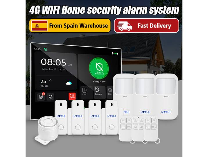 Kit de système d'alarme domestique KERUI avec écran tactile de 7 pouces, WiFi+4G, alarme anti-intrusion, protection de sécurité, application intelligente Tuya, capteur PIR 433 MHz