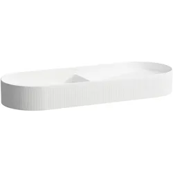 LAUFEN SONAR Doppelwaschtisch-Schale mit Textur, ohne Hahnloch, ohne Überlauf, 1000x370mm, inklusive Keramikabdeckung für Ablaufventil, weiß, H8123490001121, Farbe: Weiß