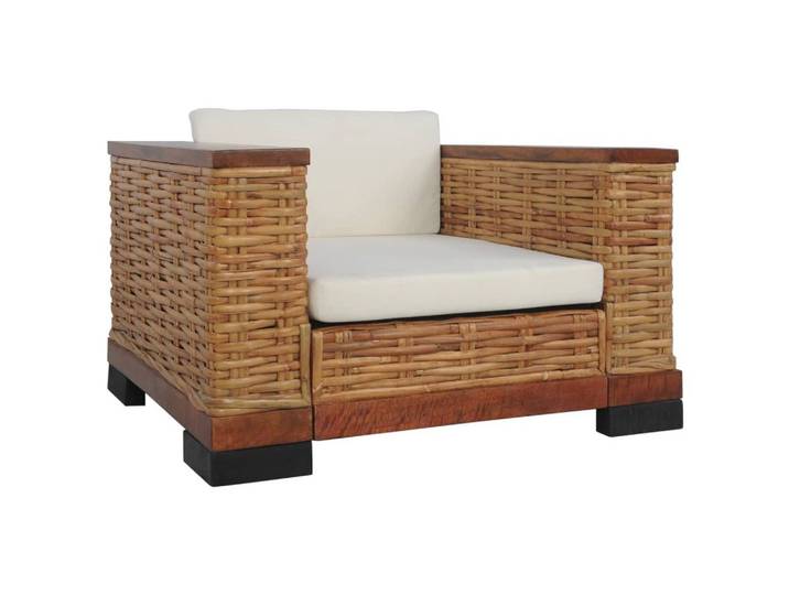 vidaXL Sofa, 2-tlg. Sofagarnitur mit Auflagen Braun Natur Rattan