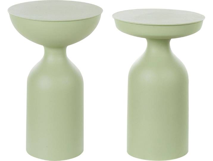 BELIANI Beistelltisch 2er Set Hellgrün Metall Matt Hoch Rund T-Form Pilzform Konisch Flaschenform Modern Couchtisch für Pflanzen Wohnzimmer Ausstattung