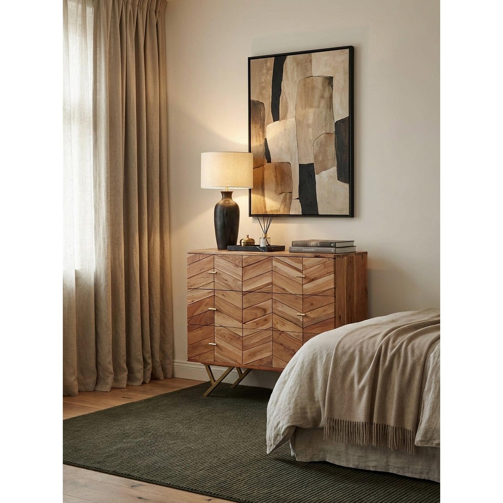 Sideboard – Akazie Massivholz/Metall, 90x86,5x40 cm, 3 Schubladen