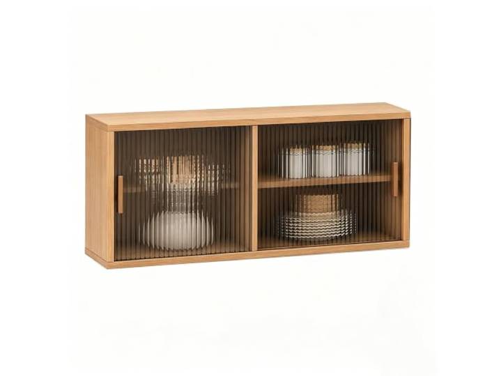 Gtzly Küchen-Aufbewahrungsorganizer aus Holz, Wandschrank mit Gewürzregal Verstellbarer Einlegeboden, Geschlossene Tür, für Kaffeebar, Esszimmer, Vorratskammer, Weinaufbewahrung(Natural,39in/100cm)