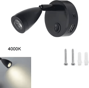 Inspire Curations 12V 24V LED RV Reading Light With USB Charging Port black 4000k