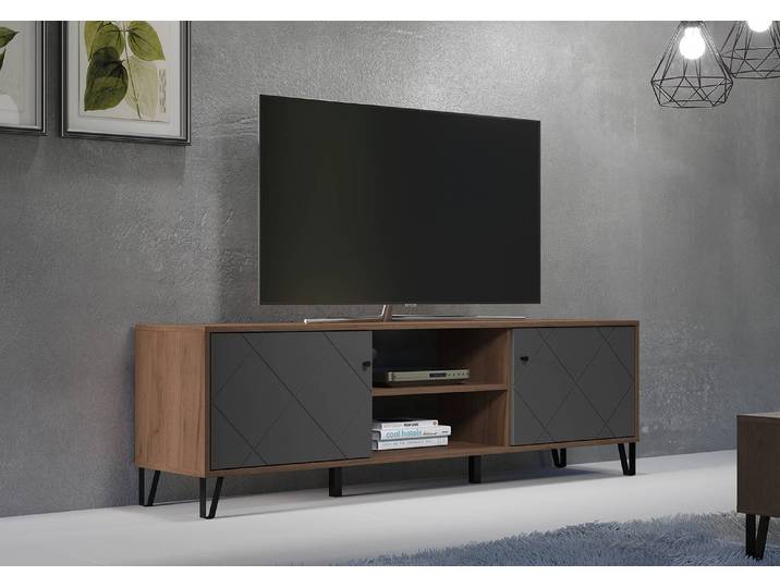 TV-Lowboard Montez Spanplatte / MDF Mitteldichte Holzfaserplatte / HDF Hochdichte Faserplatte , beschichtet Braun 183cm