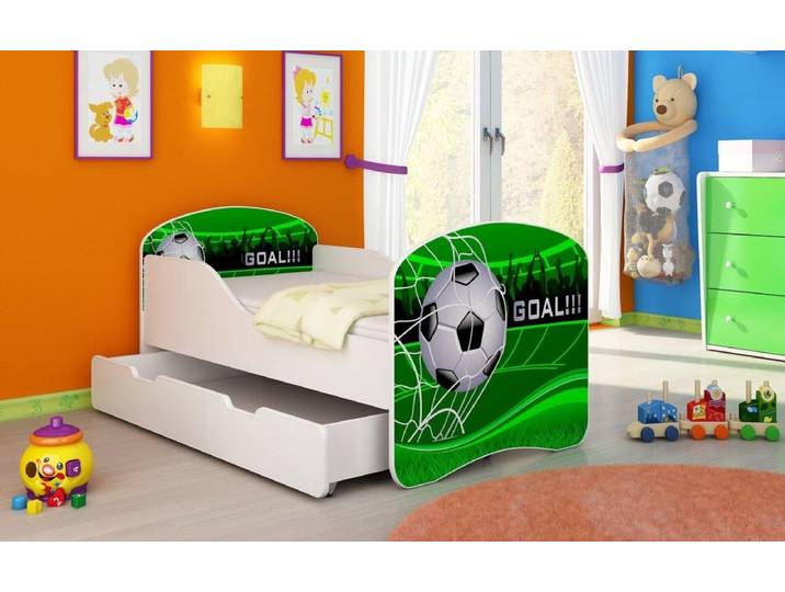 Kinderbett Luna mit Stauraum und verschiedenen Motiven - 140x70 - Goal - Luxusbetten24