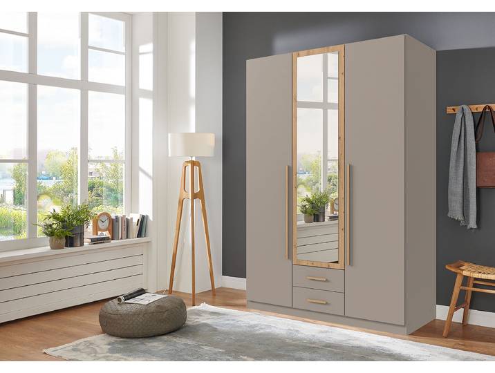 Drehtürenschrank Marburg 135cm Grau/Beige/Saharagrau/Eiche Artisan Dekor