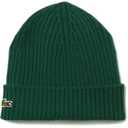 LACOSTE Unisex Mütze - Strickmütze, Beanie, Wolle, Logo-Patch, One Size Grün