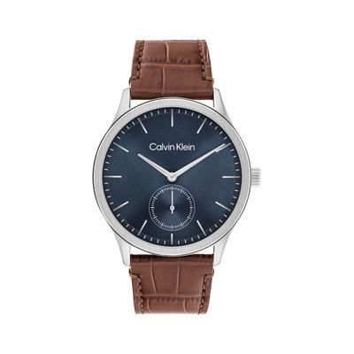 Quarzuhr CALVIN KLEIN "CK TAILORED", braun, blau, blau, Armbanduhren, Herren, silberfarben, Quarzuhr, Armbanduhr, Herrenuhr, Lederarmband, analog