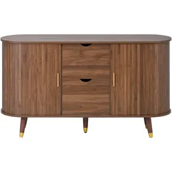 OKWISH Sideboard aus MDF in Walnuss, 140x40x79,5 cm, mit vertikaler Maserung und verstellbaren Einlegeböden