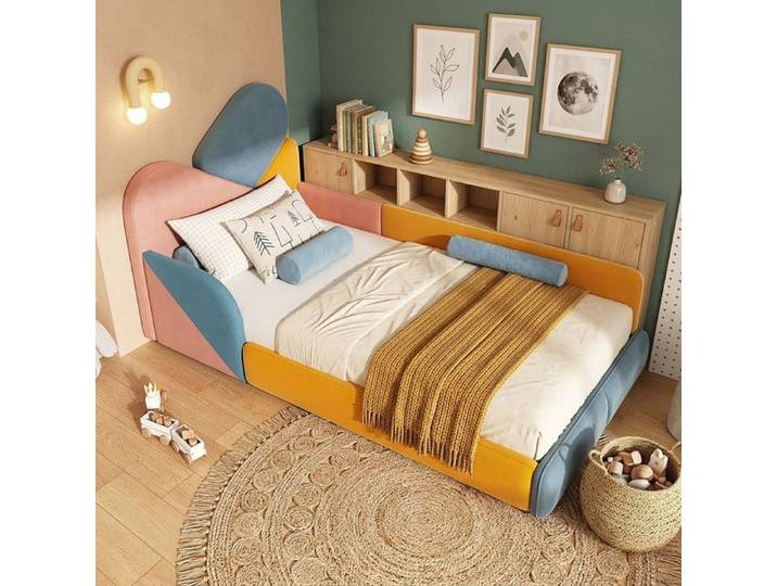 Luscriate - Lit capitonné lit enfant 90x200 cm protection latérale patchwork coloré – bleu
