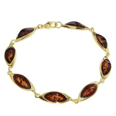 Armband OSTSEE-SCHMUCK "- Tonje - Silber 925/000, vergoldet - Bernstein" Gr. 19, gold (goldfarben, gelb), Armbänder, Damen, Silber 925 (Sterlingsilber), Armband