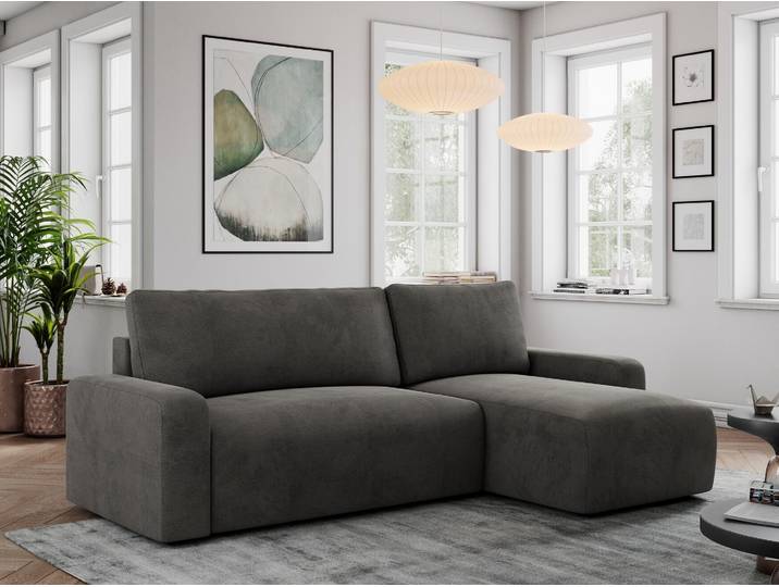 Velvet Stoff, Velvet Couch, Sofa mit Schlaffunktion und Bettkasten, Schlafsofa Velvet, Couchgarnitur Ecke Bettcouch, Velvet Stoff - ARGOS - Dunkelgrau Velvet