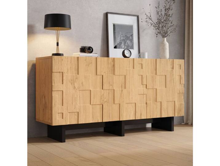 Modenuit Buffet bas 140 x 40 x 70 cm 3 portes Push-to-Open 5 compartiments décor bois naturel