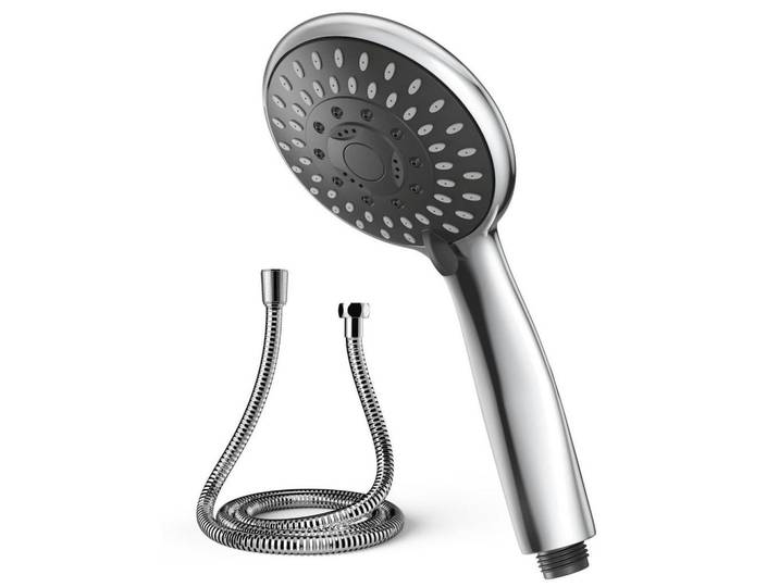 Handbrause Set mit 1,8m Schlauch und 5 Strahlarten, Silberfarben, Metall, 11x12.7x25 cm, Badezimmer, Baden & Duschen, Duschköpfe & Duschschläuche