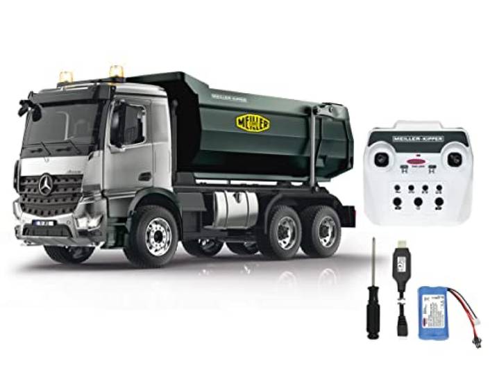 Muldenkipper Mercedes-Benz Arocs Metal Meiller 1:20 2,4GHz – Hubkraft 15KG, Metallgetriebe, Metallmulde, 4 Radantrieb, Fahrwerksfederung, Gummireifen, LED Licht / Signallichter