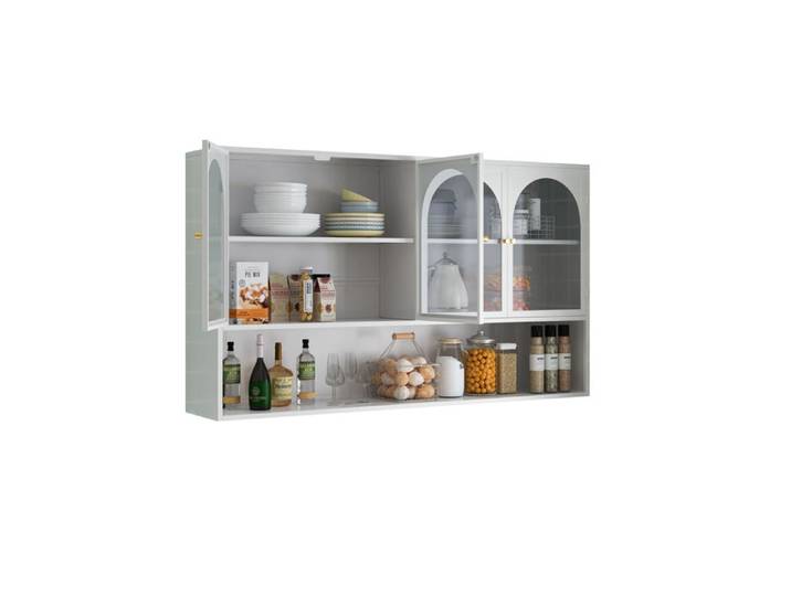 Meuble haut mural éléments en verre 120 x 23 x 70 cm blanc verre et métal