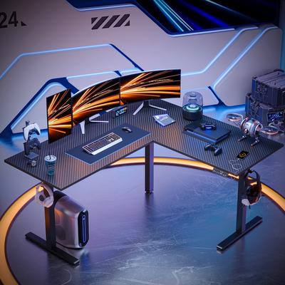 Bestier "63"" L Shaped Standing Desk Corner Desk LED Gaming Desk with Ergonomic Monitor Stand"