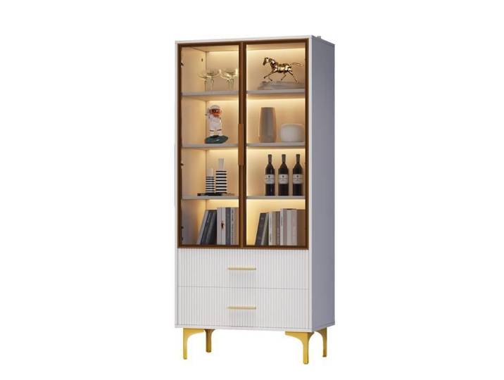 Élégante vitrine en verre à deux portes pieds dorés vitrine avec éclairage LED armoire haute vitrine sur pied 70 x 35 x 150 cm