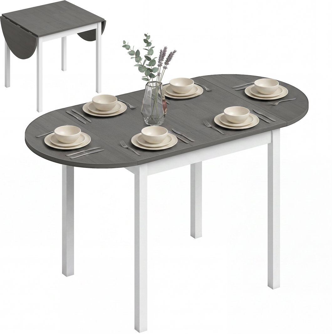 17 Stories Pine Oval Wood Top Dining Table with Wood Base Grey