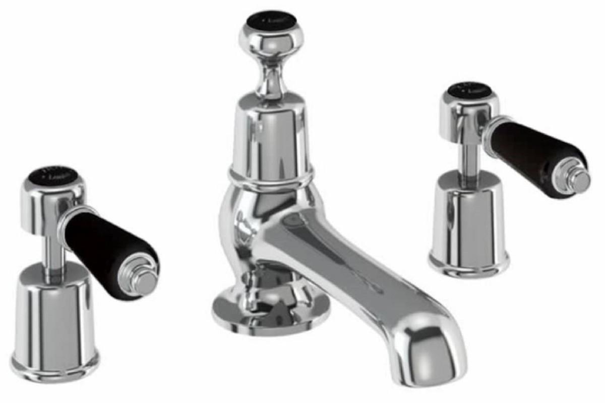 Casa Padrino Luxus Waschtisch Dreilochbatterie Armatur Silber / Schwarz - Luxus Badezimmer Waschtischarmatur - Badezimmer Accessoires