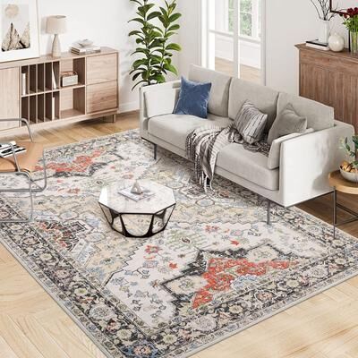 Garvee Traditional Floral Print Soft Foldable Area Rug