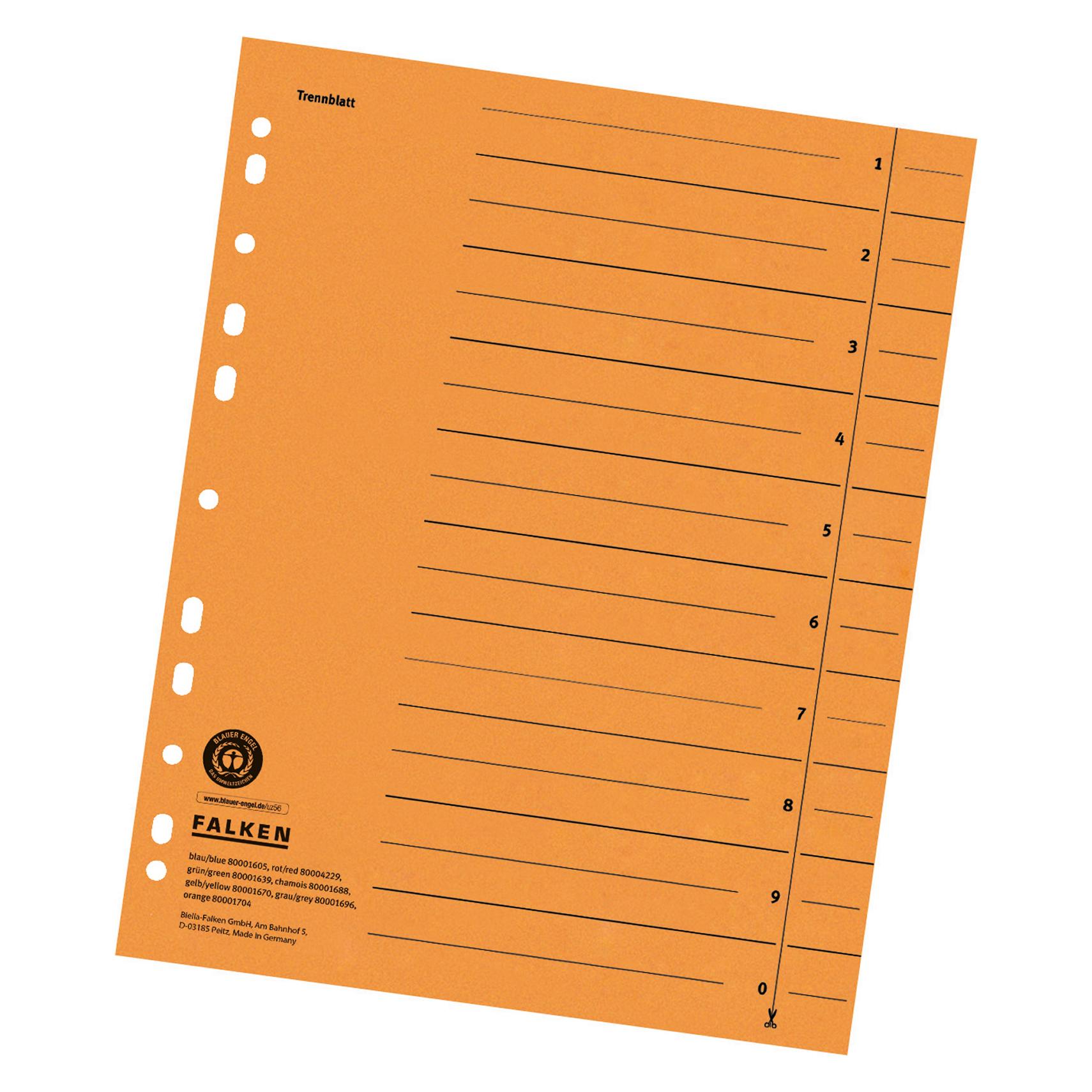 Falken Trennblätter 1-10 orange, 100 St. (80001704)