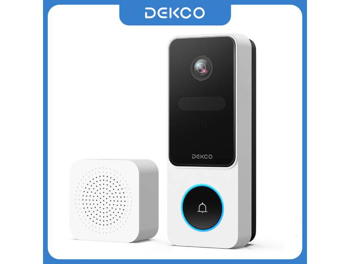 Dekco Sonnette Vidéo Sans Fil 3MP, Interphone Extérieur Wi-Fi 2.4G Intelligent avec Carillon, Détection Humaine, Compatible Alexa