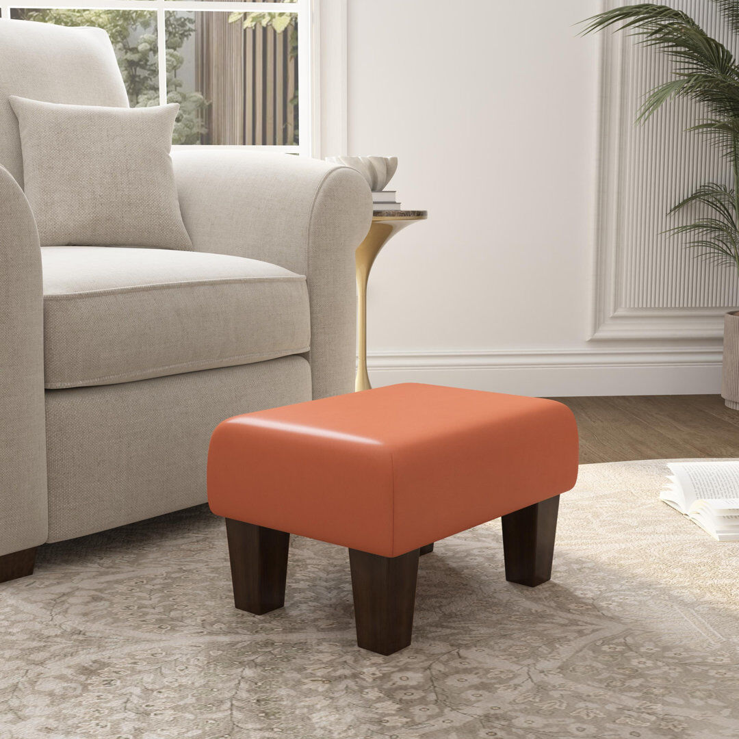 ClassicLiving Acierno Natural Wood Contemporary Leg - Faux Leather Mango Orange/Brown 27.5cm H X 45cm W X 45cm D